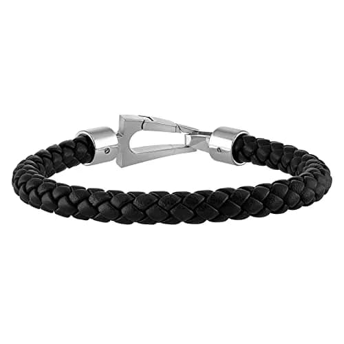 Bulova Marine Star Black Leather Braided Bracelet 8" | Nautical Nautical Style with Stainless Steel Clasp thumbnail 1