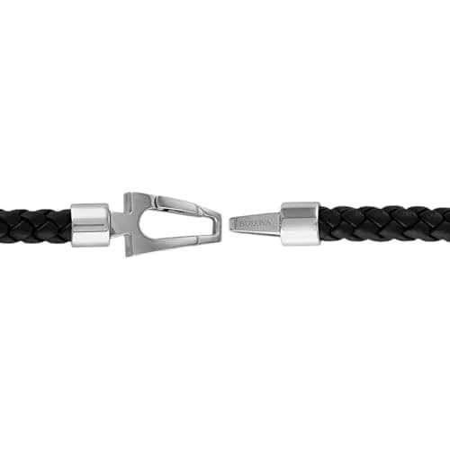 Bulova Marine Star Black Leather Braided Bracelet 8" | Nautical Nautical Style with Stainless Steel Clasp thumbnail 2