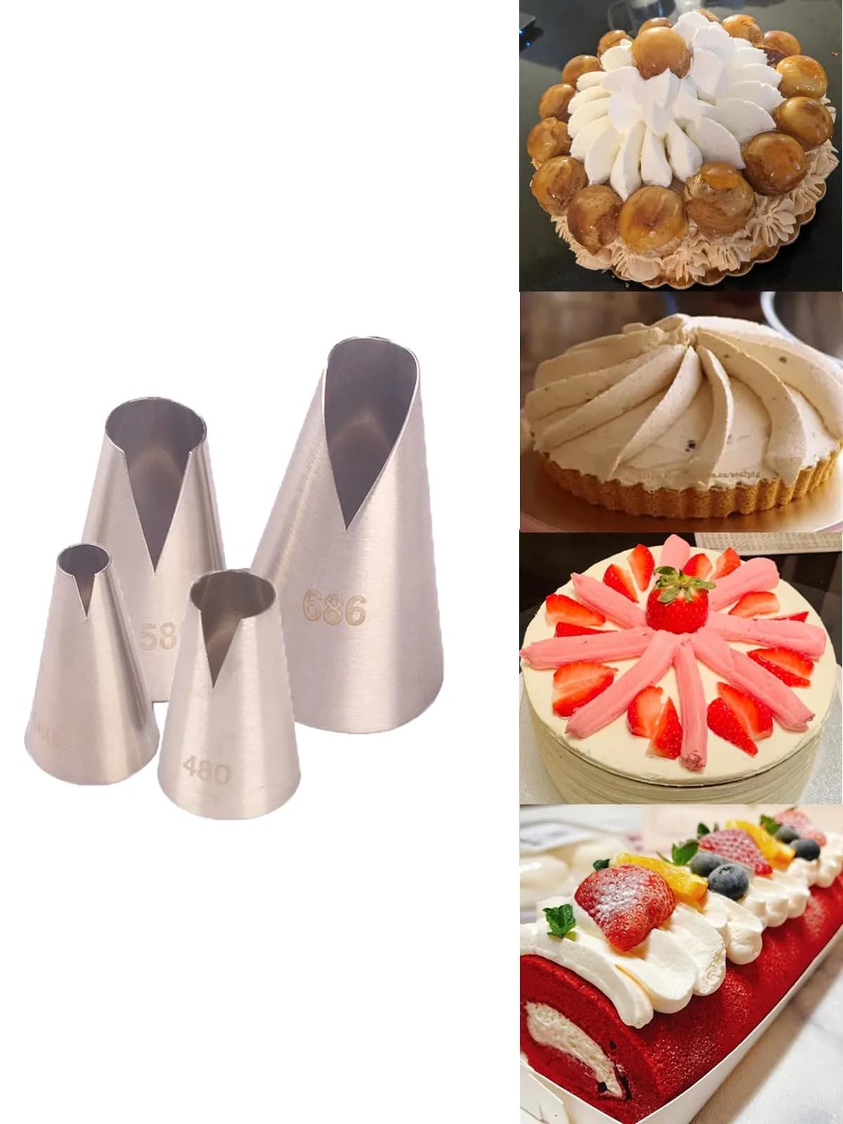 Hdujuan Chrysanthemum & Peony & Suculent Piping Tips Set | Flower Icing Nozzles for Cake & Cupcakes (5 pcs, Stainless Steel, Dishwasher Safe) — P