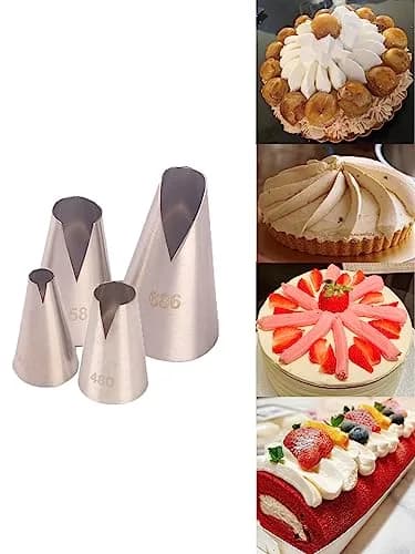 Hdujuan Saint Honore Piping Tips, 4 V-Shaped Pastry Nozzles for Cakes | Perfect for French Desserts & Artistic Pastry Decoration thumbnail 1