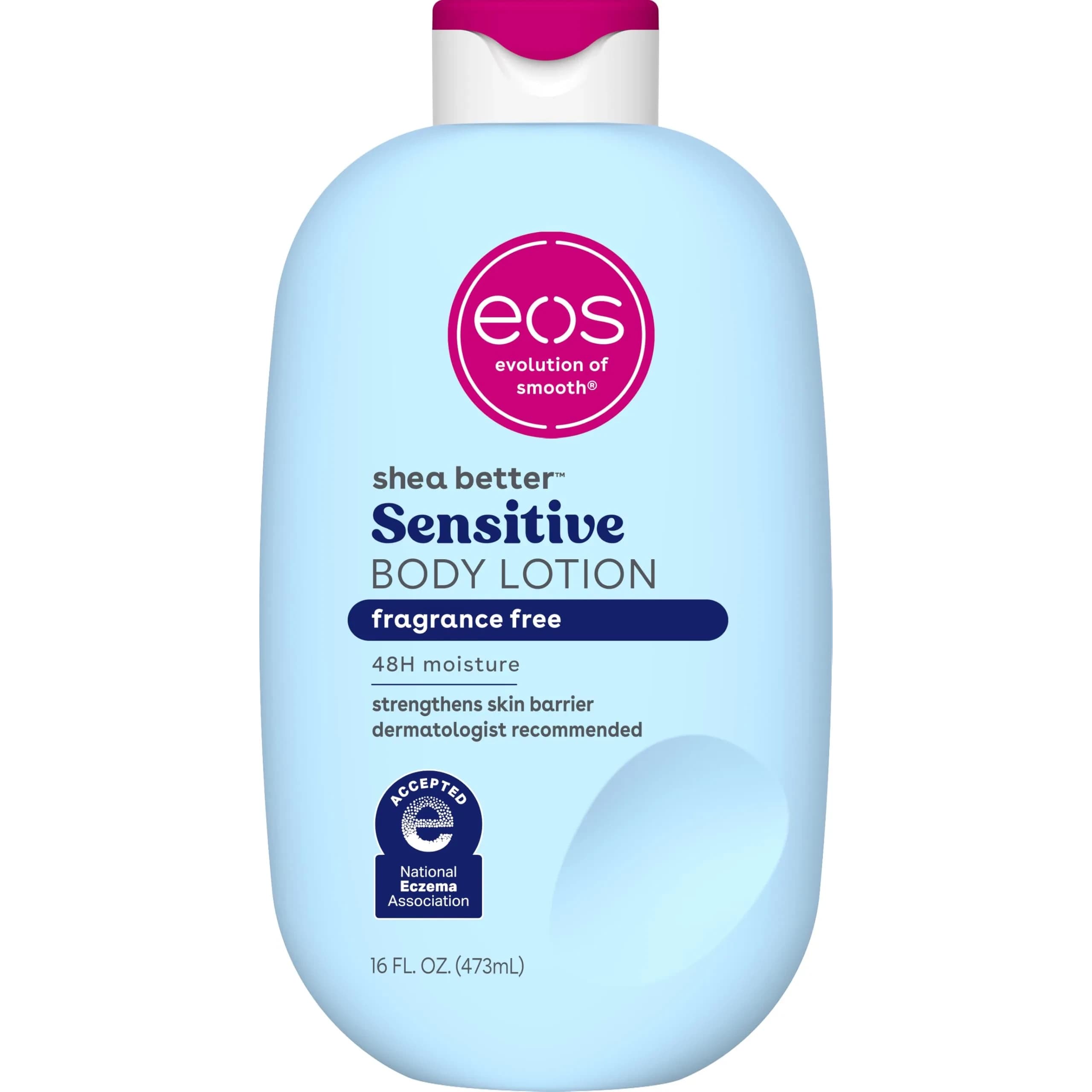 eos Shea Better Sensitive Skin Body Lotion 473ml (16 fl oz) | Fragrance-Free, 48-Hour Moisture for Dry & Eczema-Prone Skin — Clear