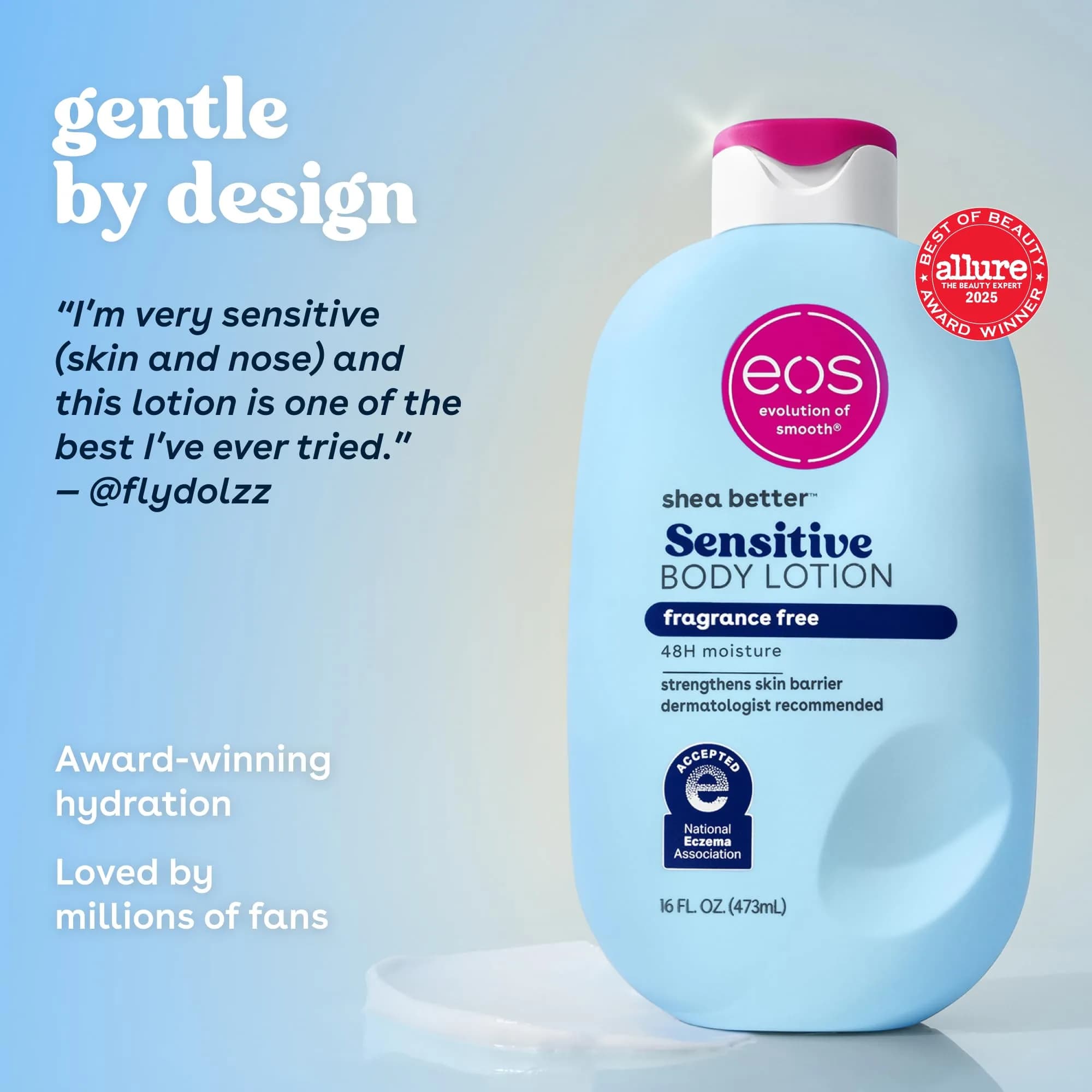 eos Shea Better Sensitive Skin Body Lotion 473ml (16 fl oz) | Fragrance-Free, 48-Hour Moisture for Dry & Eczema-Prone Skin - view 3