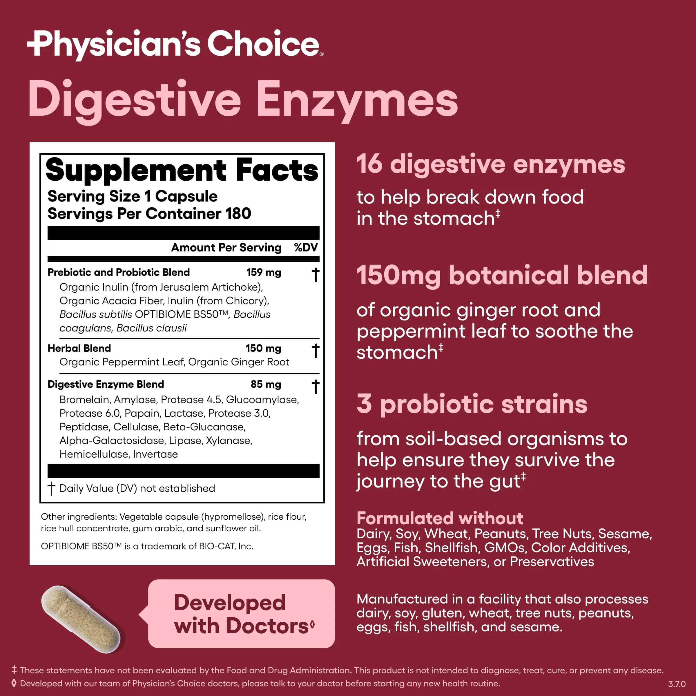 Physician's CHOICE Digestive Enzymes 180 Count (85g) | Supports Gut Health & Reduces Bloating - view 6