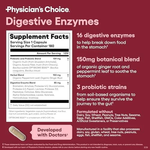 Physician's CHOICE Digestive Enzymes 180 Count (85g) | Supports Gut Health & Reduces Bloating thumbnail 6