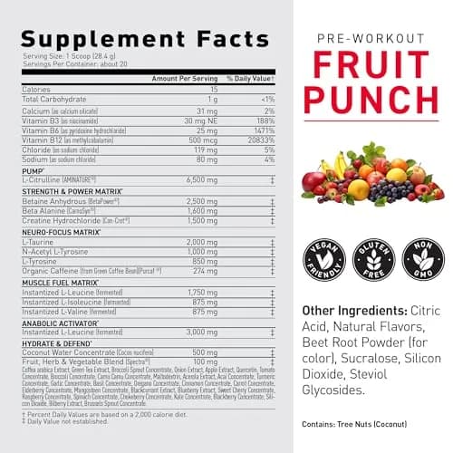 Kaged Pre Workout Powder | Fruit Punch | 20 Servings | Vegan, Gluten-Free, Non GMO thumbnail 6