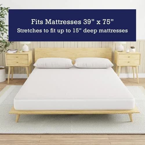 Bed Bug Blocker All-in One Copper Infused Fitted Mattress Protector | Water Resistant Twin, White thumbnail 6