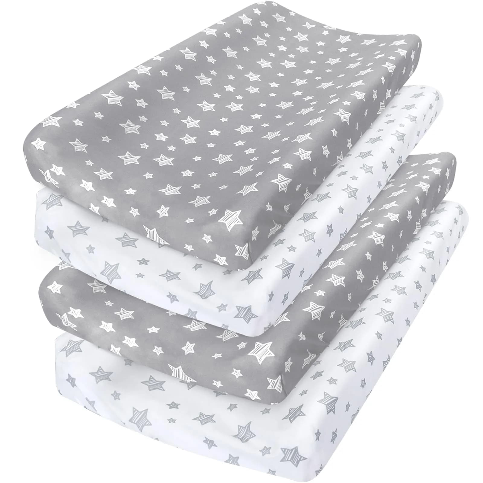 Moonsea White & Grey Organic Cotton Changing Pad Cover - 4 Pack (32" x 16") | Soft, Breathable, Hypoallergenic - main product image