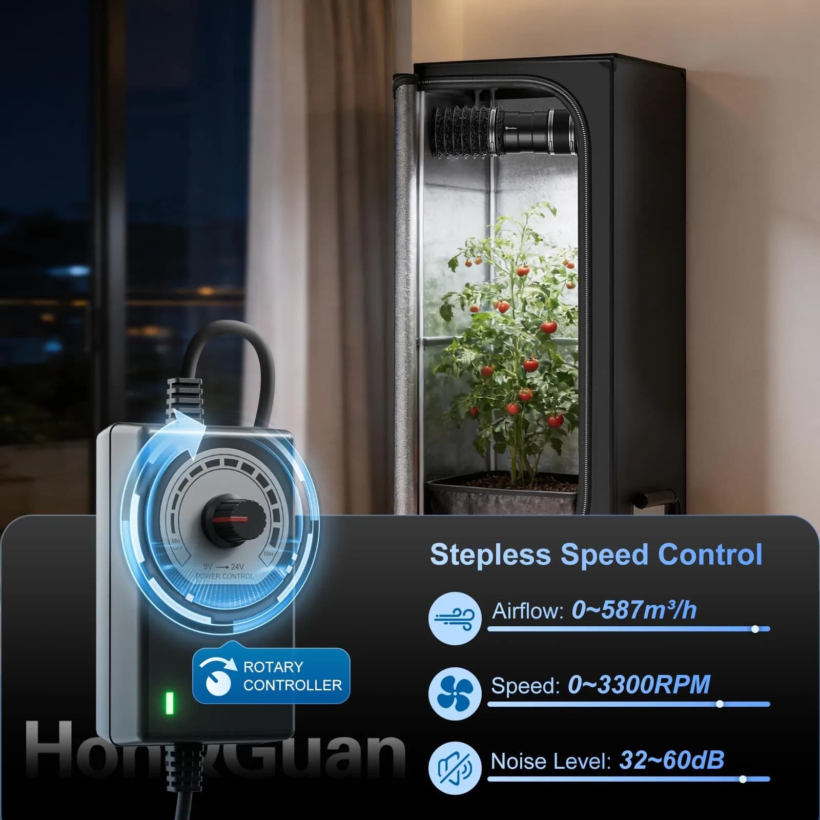 Hon&Guan 6 Inch Inline Booster Duct Fan with Speed Controller - 345 CFM - view 4
