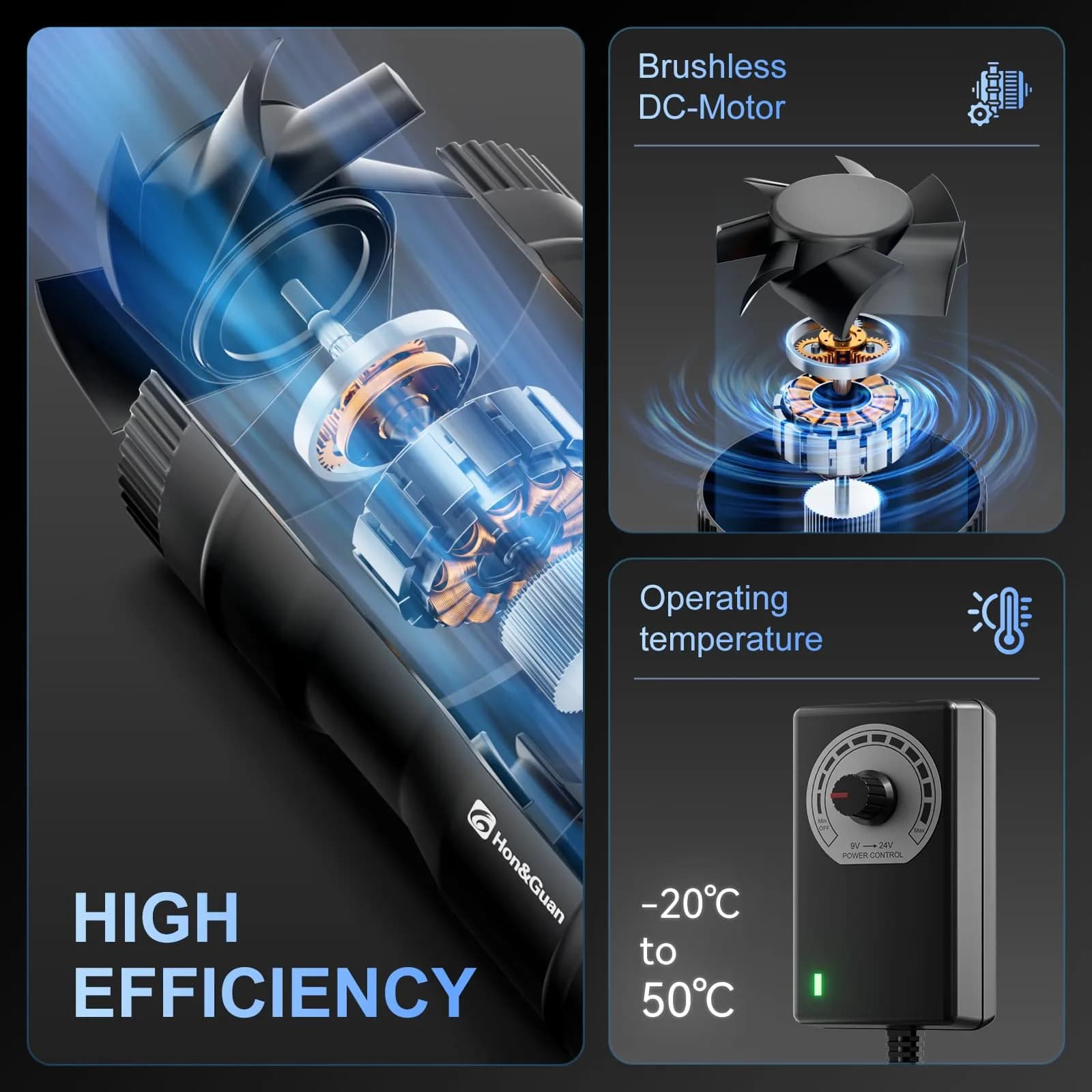 Hon&Guan 6 Inch Inline Booster Duct Fan with Speed Controller - 345 CFM - view 2