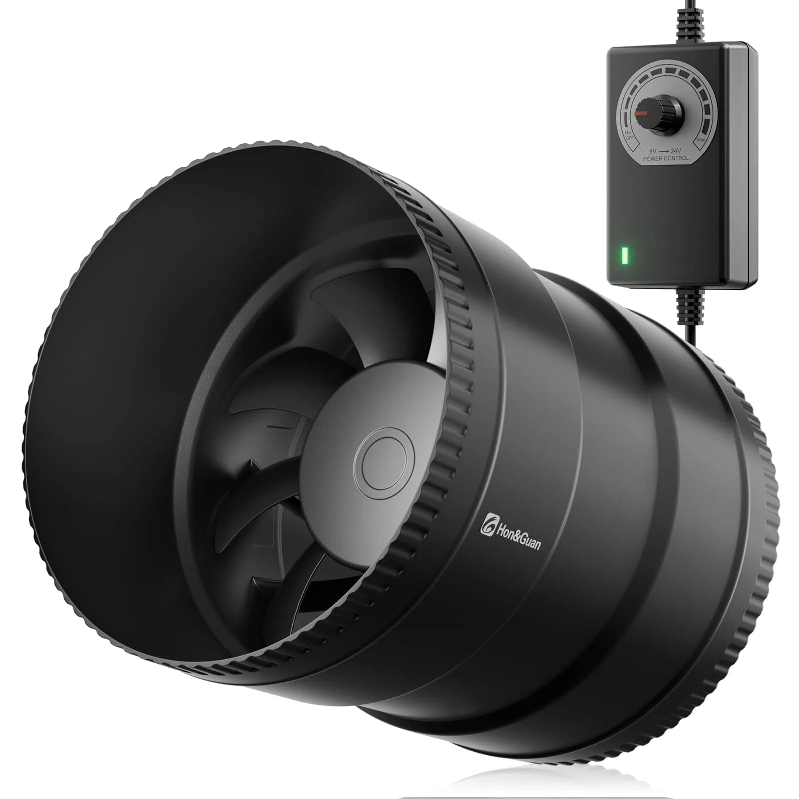 Hon&Guan 8 Inch Inline Booster Duct Fan with Speed Controller | 623 CFM Airflow, 44W Low Power, 45 dBA Noise — 6 Inch