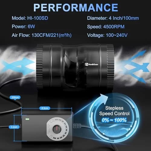 Hon&Guan 4 Inch Inline Booster Duct Fan with Speed Controller - 130 CFM | 100mm (4") Duct Size thumbnail 6