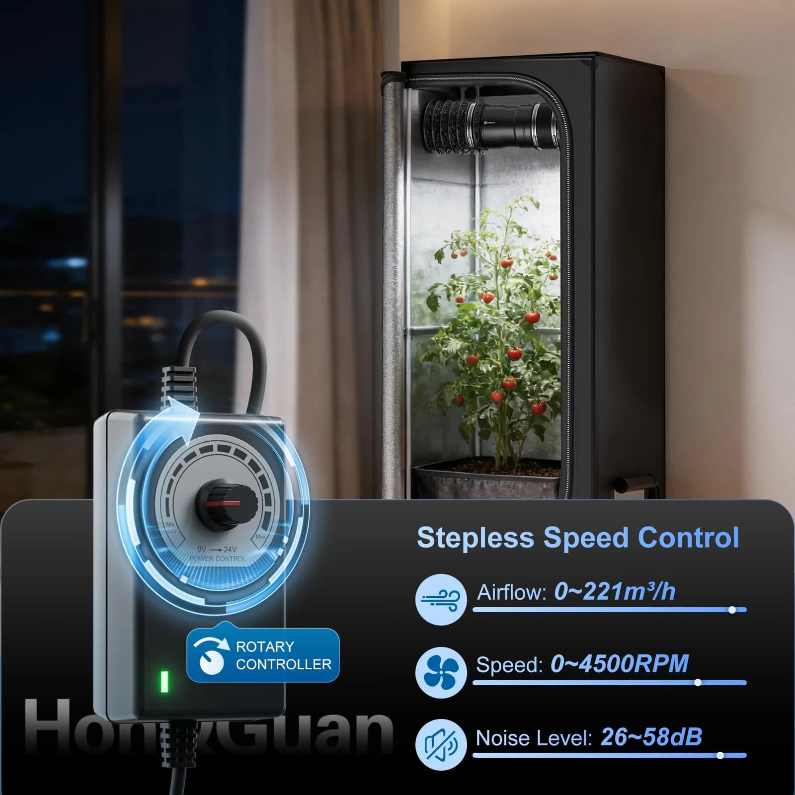 Hon&Guan 4 Inch Inline Duct Booster Fan with Speed Controller - 130 CFM - view 4