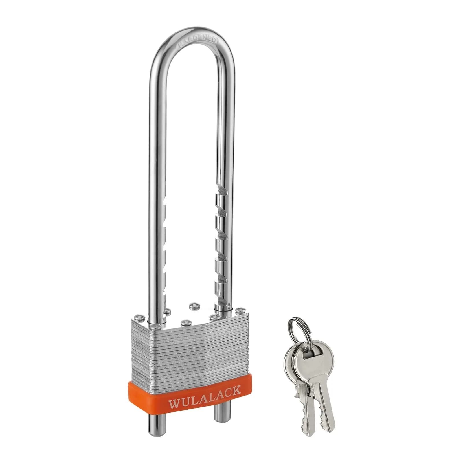 WULALACK Heavy Duty Laminated Steel Keyed Padlock with Adjustable Long Shackle | 2 inch Wide Body, 2-3/8 to 5-15/16 inch Shackle Length — Silvery