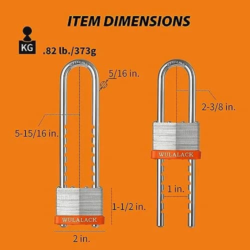 WULALACK Heavy Duty Laminated Steel Keyed Padlock with Adjustable Long Shackle | 2 inch Wide Body, 2-3/8 to 5-15/16 inch Shackle Length thumbnail 2