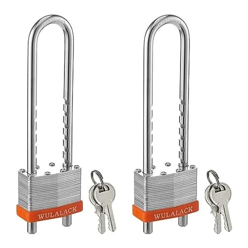 WULALACK Padlock with Key, Laminated Steel, 2 inch Wide, Adjustable Shackle, Long Shackle, 2 Keys thumbnail 1