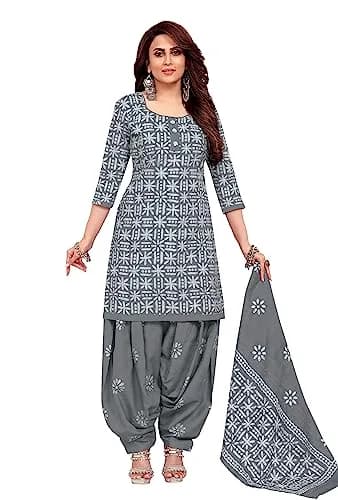 Miraan Women's Unstitched Cotton Batik Dress Material Free Size Grey | Ethnic Wear for Casual & Festive Occasions thumbnail 1