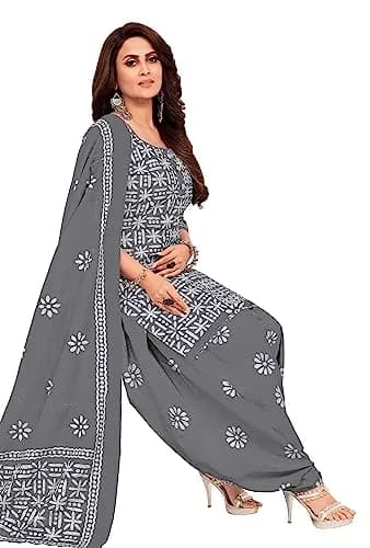 Miraan Women's Unstitched Cotton Batik Dress Material Free Size Grey | Ethnic Wear for Casual & Festive Occasions thumbnail 5