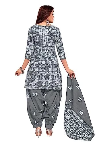 Miraan Women's Unstitched Cotton Batik Dress Material Free Size Grey | Ethnic Wear for Casual & Festive Occasions thumbnail 2