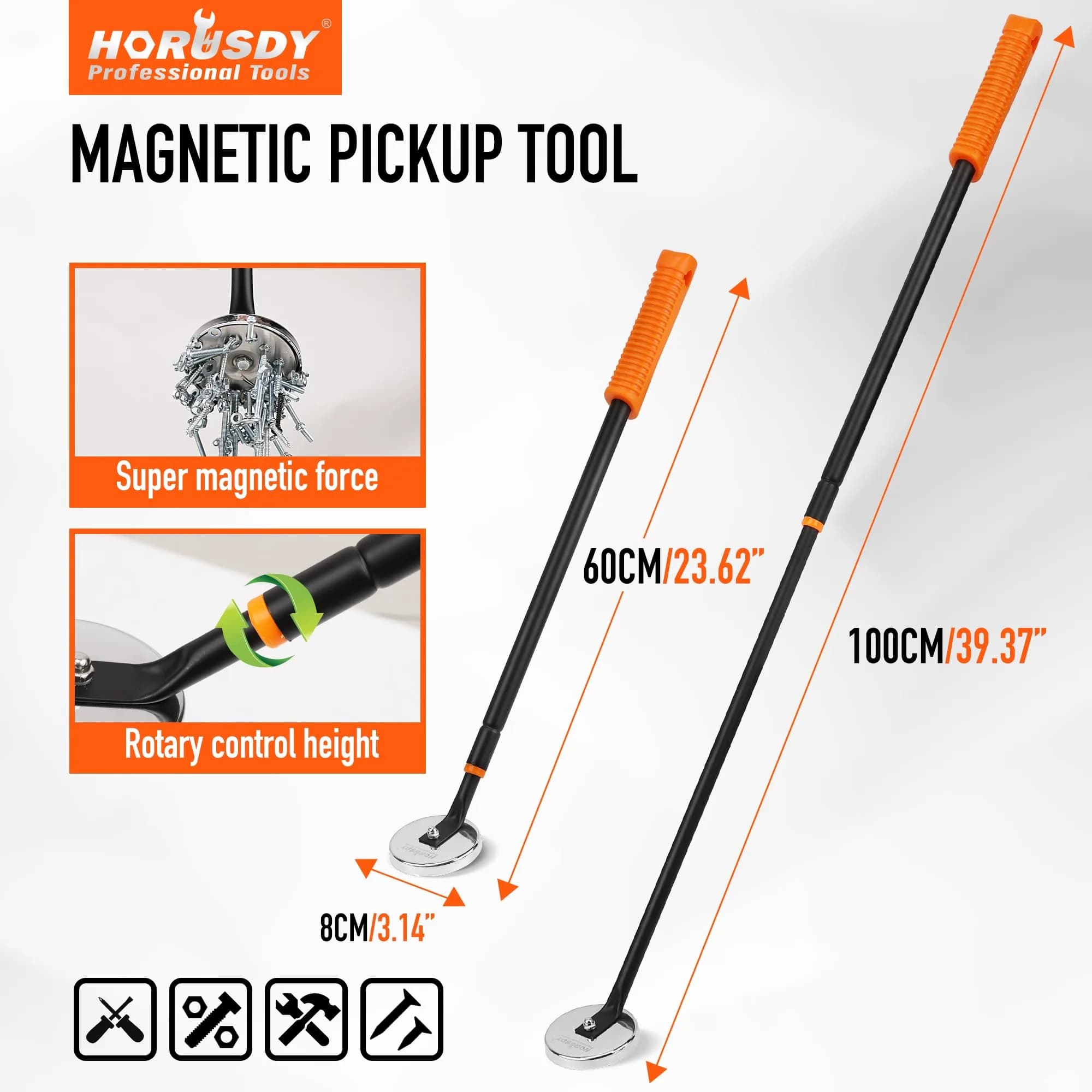 HORUSDY 36-Inch Rolling Magnetic Sweeper with Wheels & 40-Inch Telescoping Pickup Tool | 55-Pound Capacity - view 6