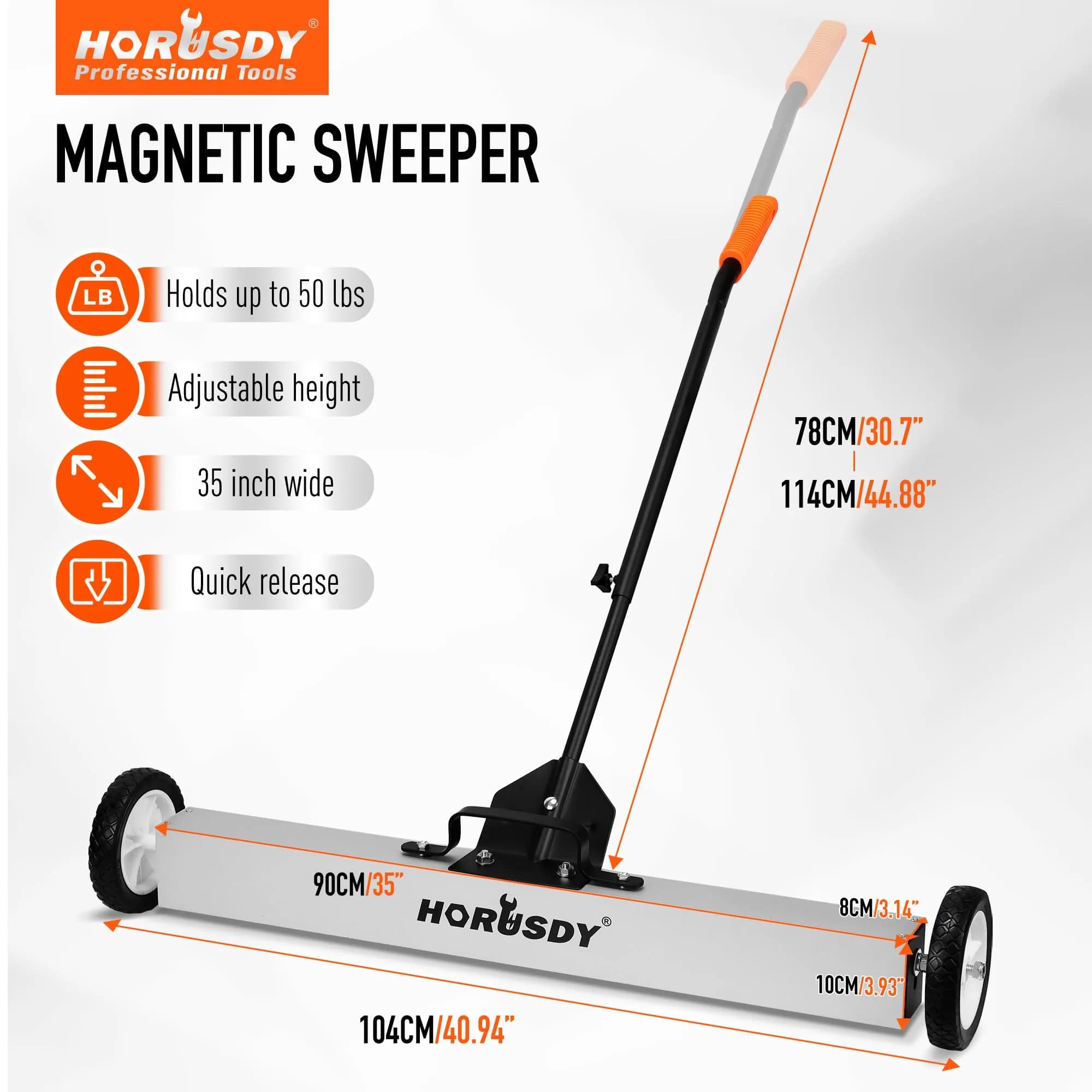 HORUSDY 36-Inch Rolling Magnetic Sweeper with Wheels & 40-Inch Telescoping Pickup Tool | 55-Pound Capacity - view 3