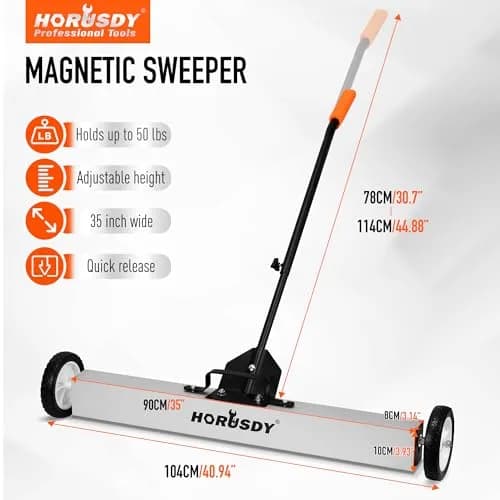 HORUSDY 36-Inch Rolling Magnetic Sweeper with Wheels & 40-Inch Telescoping Pickup Tool | 55-Pound Capacity thumbnail 3
