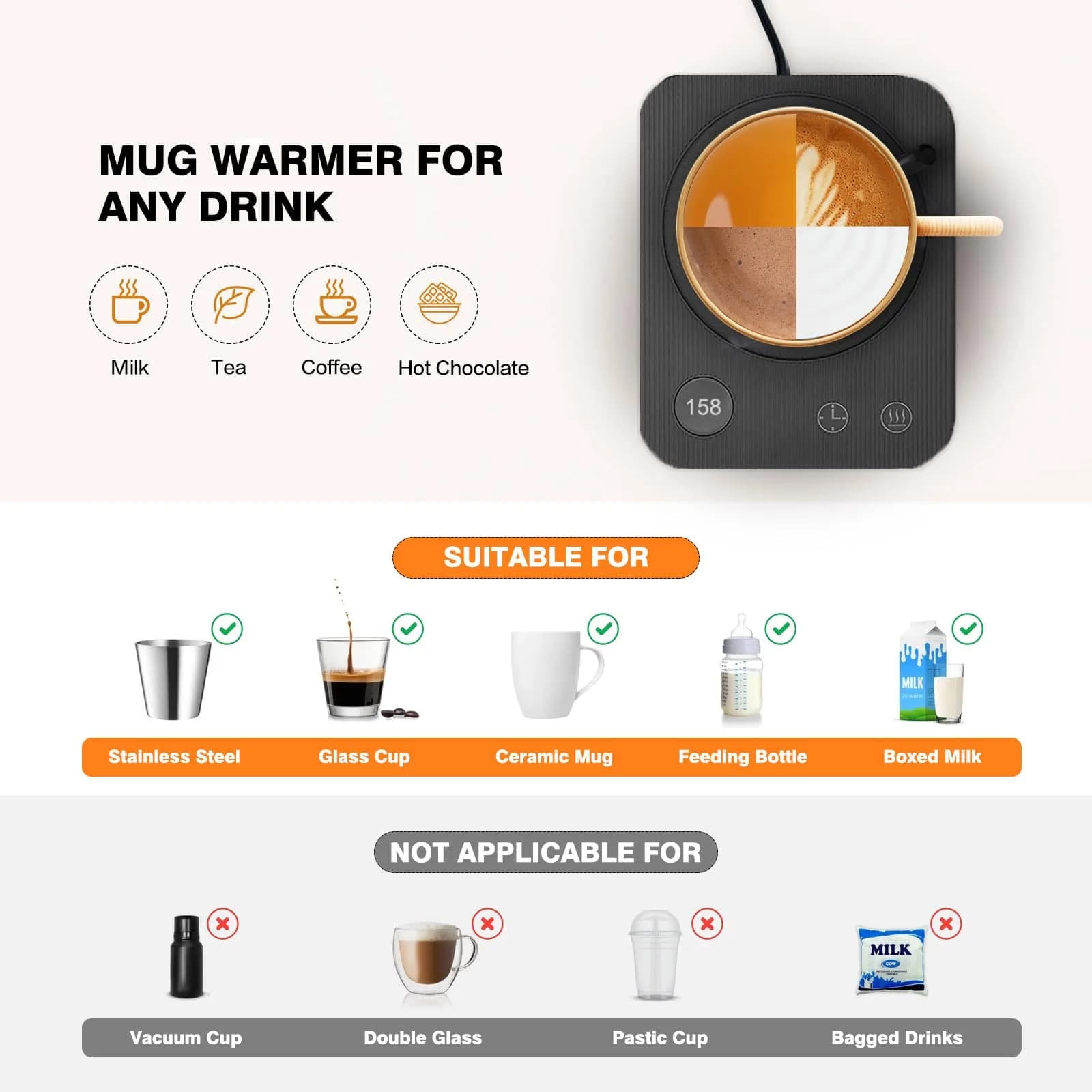 Lesipee Electric Coffee Mug Warmer with Auto Shut Off & 3 Temperature Settings | 156 ml (5.5 fl oz) - view 4