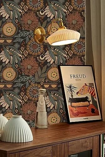 HAOKHOME Boho Floral Peel and Stick Wallpaper 17.3in x 6.6ft | Vintage Botanical DIY Decor thumbnail 5