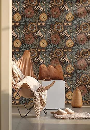 HAOKHOME Boho Floral Peel and Stick Wallpaper 17.3in x 6.6ft | Vintage Botanical DIY Decor thumbnail 6
