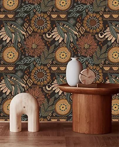 HAOKHOME Boho Floral Peel and Stick Wallpaper 17.3in x 6.6ft | Vintage Botanical DIY Decor thumbnail 2