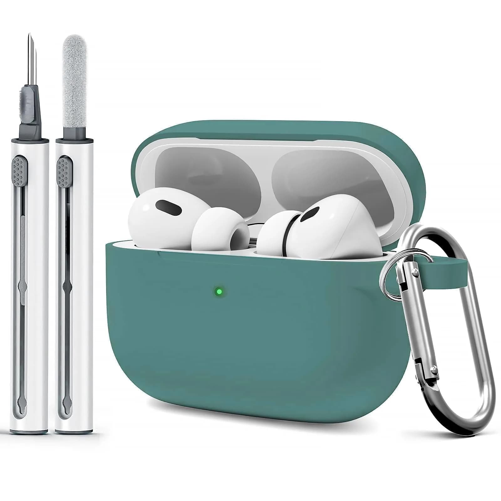Woyinger AirPods Pro Case with Cleaner Kit | Compatible with 1st Gen, Pine Green, Silicone, Waterproof — B4-Pine Green