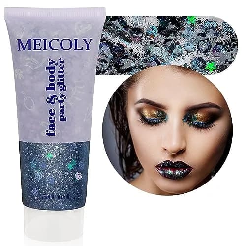 MEICOLY Black Face Glitter Gel 25.5g (0.9 Oz) | Holographic Mermaid Sequins for Festivals & Cosplay thumbnail 1