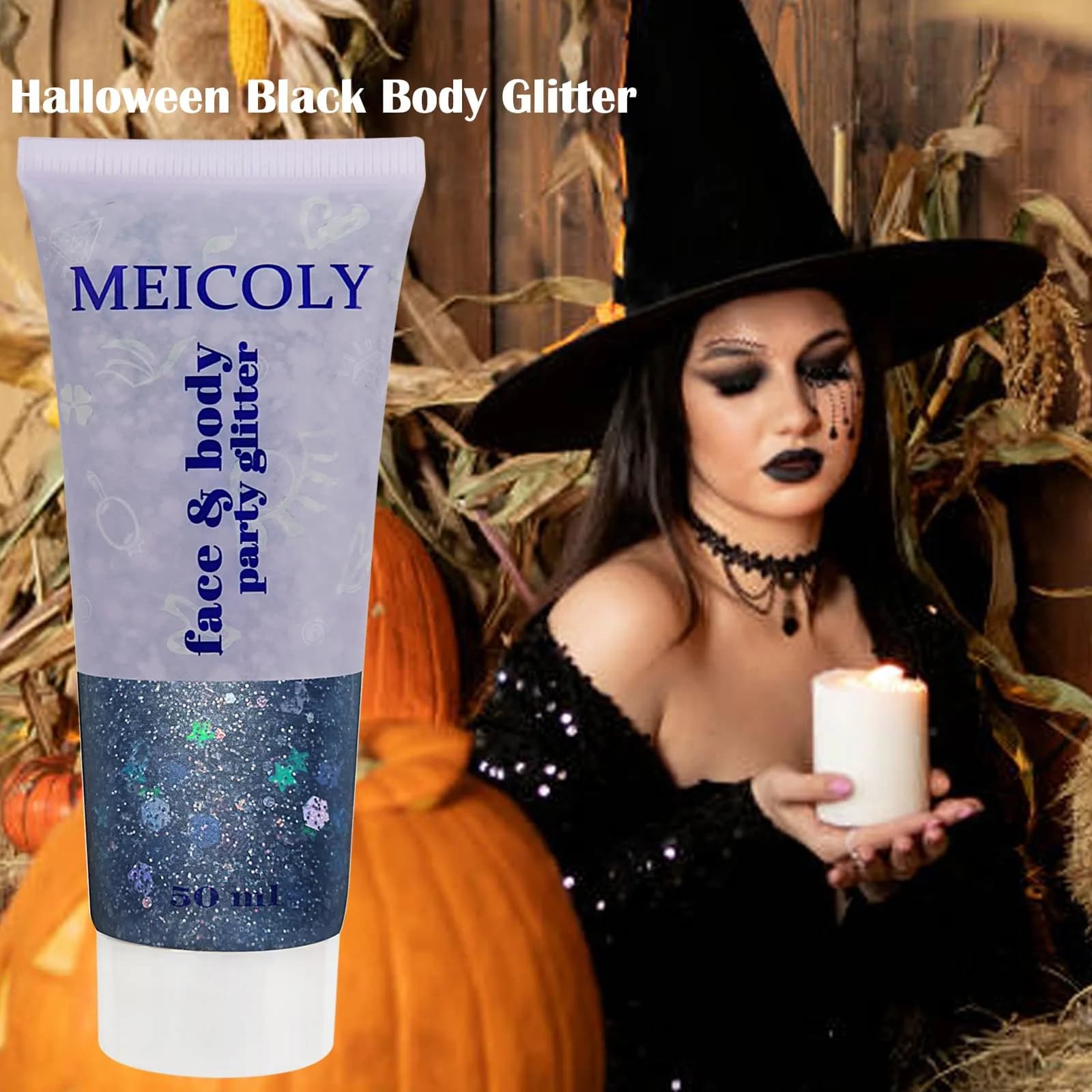 MEICOLY Black Face Glitter Gel 25.5g (0.9 Oz) | Holographic Mermaid Sequins for Festivals & Cosplay - view 5