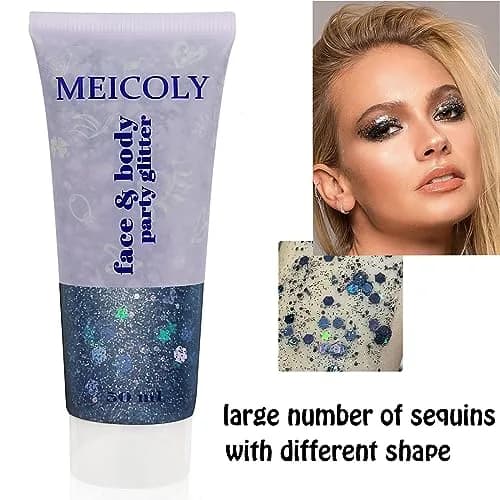 MEICOLY Black Face Glitter Gel 25.5g (0.9 Oz) | Holographic Mermaid Sequins for Festivals & Cosplay thumbnail 3