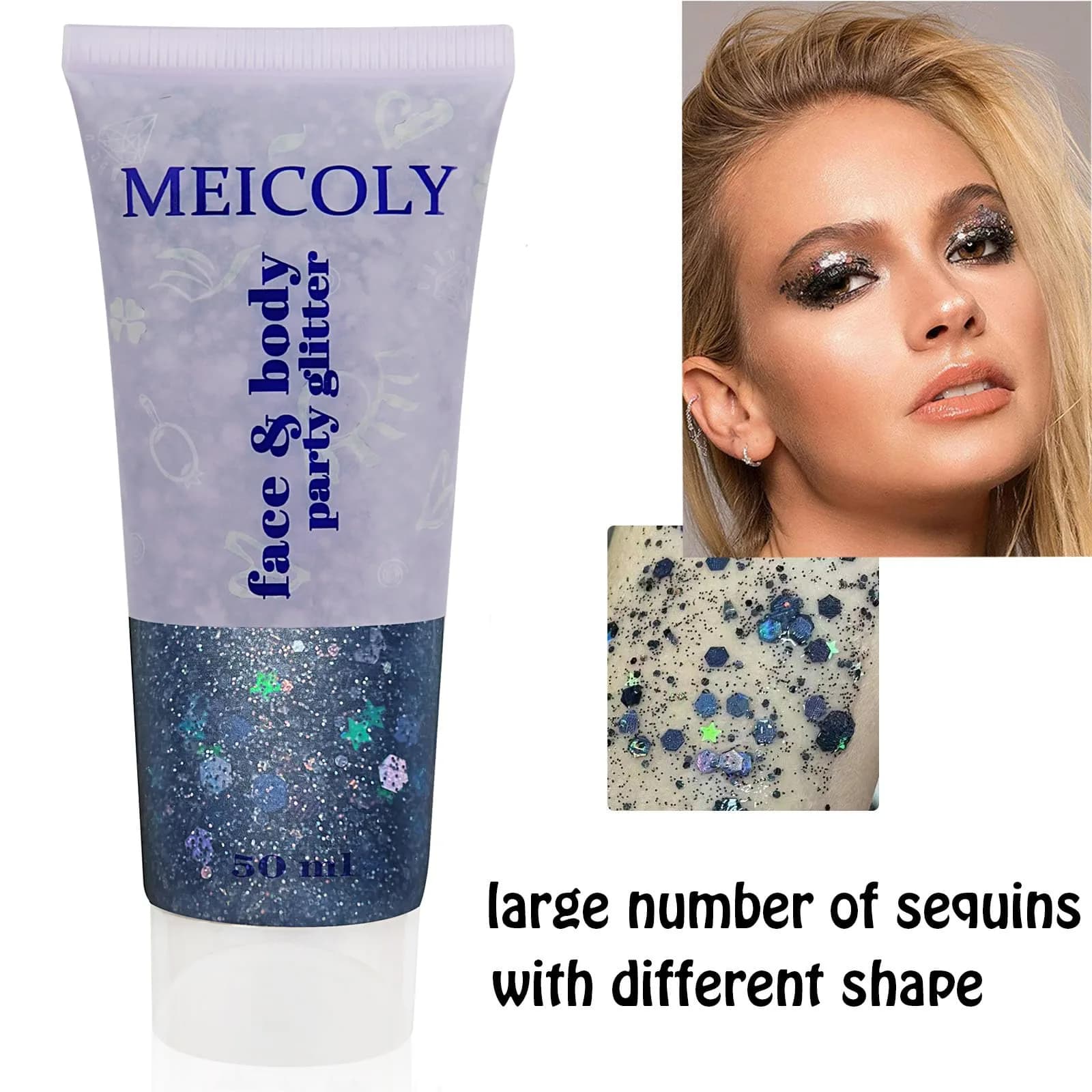 MEICOLY Black Face Glitter Gel 25.5g (0.9 Oz) | Holographic Mermaid Sequins for Festivals & Cosplay - view 3