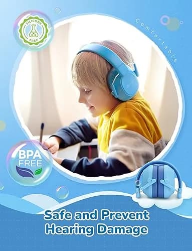 iClever EM01 Noise Cancelling Headphones for Kids Adults, SNR 29dB Ear Muffs | Royal Blue, Adjustable Headband thumbnail 3