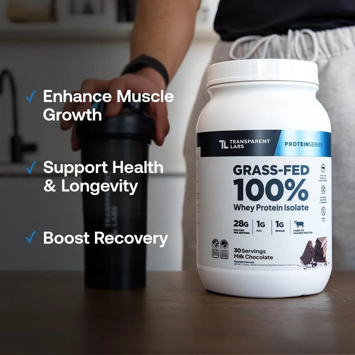 Transparent Labs Grass-Fed Whey Protein Isolate Oatmeal Chocolate Chip Cookie Flavor | 28g Protein Per Serving, 9 Essential Amino Acids - view 5