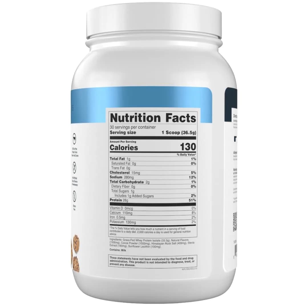 Transparent Labs Grass-Fed Whey Protein Isolate Oatmeal Chocolate Chip Cookie Flavor | 28g Protein Per Serving, 9 Essential Amino Acids - view 8
