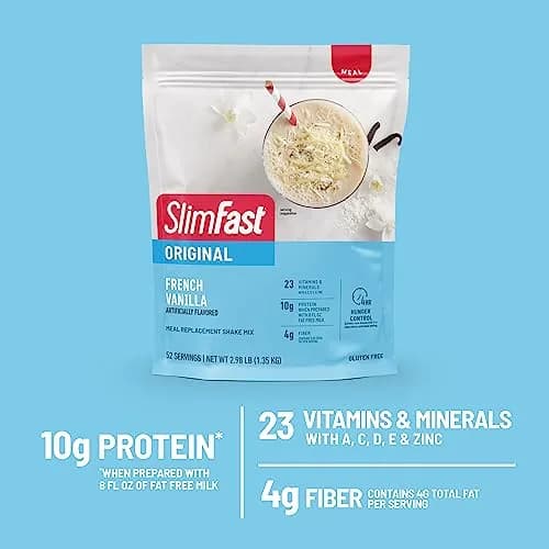 SlimFast Meal Replacement Powder French Vanilla | 52 Servings | 10g Protein, Gluten-Free, On-the-Go thumbnail 6