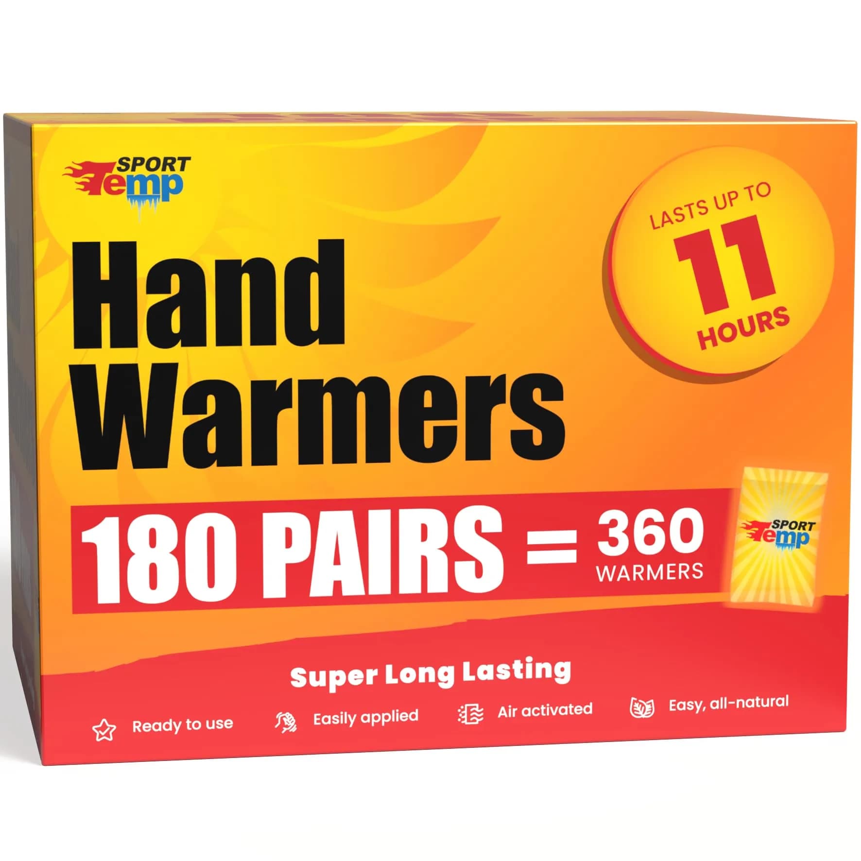 Sport Temp Hand Warmers 180 Pairs (360 Count) | Up to 11 Hours Heat | Air Activated Disposable Warmers - main product image
