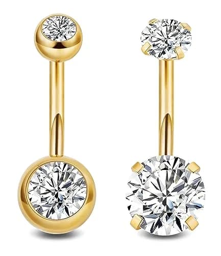 NICEIGHT 2PCS 14G Surgical Steel Belly Button Rings | Hypoallergenic CZ Navel Jewelry for Women thumbnail 1