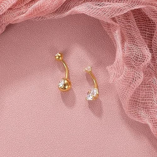 NICEIGHT 2PCS 14G Surgical Steel Belly Button Rings | Hypoallergenic CZ Navel Jewelry for Women thumbnail 2
