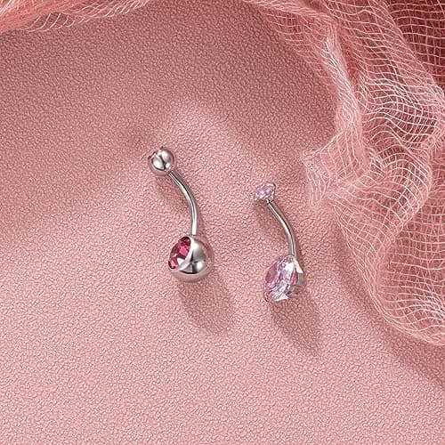 NICEIGHT 2PCS 14G Surgical Steel Belly Button Rings | Hypoallergenic CZ Navel Jewelry (12mm) thumbnail 2