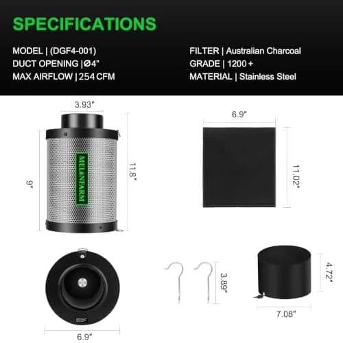 MELONFARM 4 Inch Air Carbon Filter with Australia Virgin Charcoal | Odor Control for Grow Tent & Hydroponics thumbnail 6