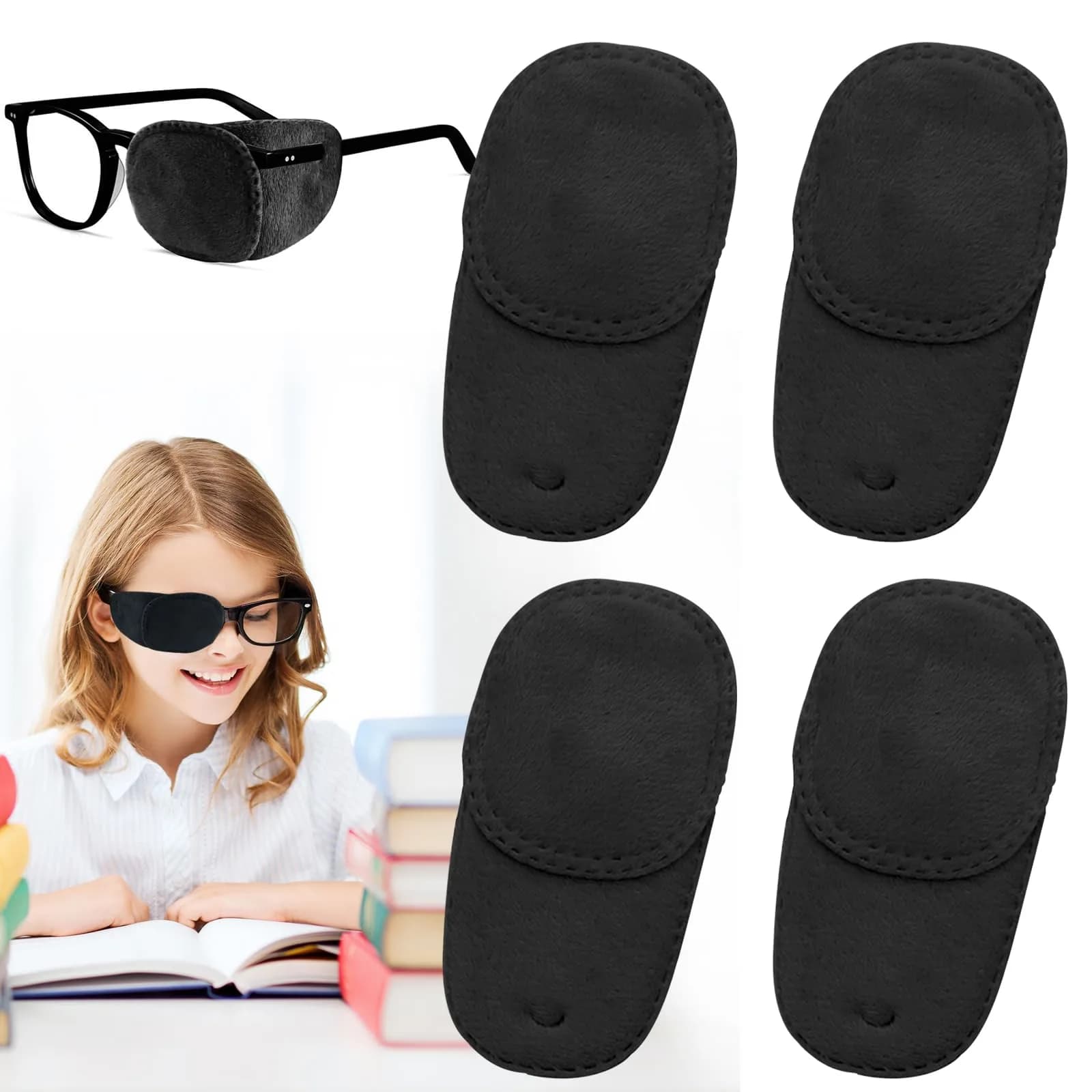 THSIREE Black 4pcs Medical Eye Patches for Glasses | Amblyopia & Lazy Eye Treatment — Black