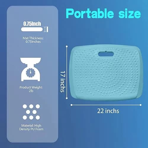 ergohead 3/4 inch Thick Office Standing Desk Mat | Anti-Fatigue Cushioned Floor Pad with Massage Points (Teal, 17" x 22") thumbnail 4