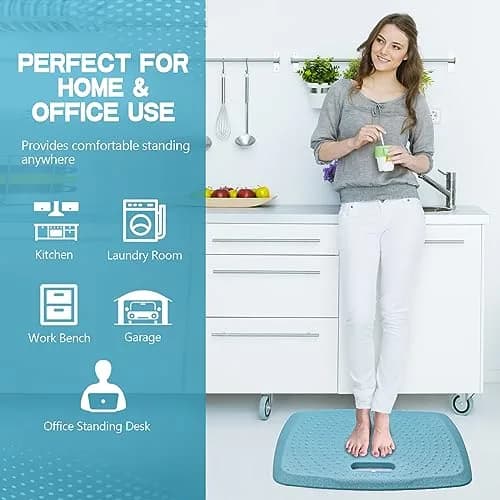 ergohead 3/4 inch Thick Office Standing Desk Mat | Anti-Fatigue Cushioned Floor Pad with Massage Points (Teal, 17" x 22") thumbnail 5