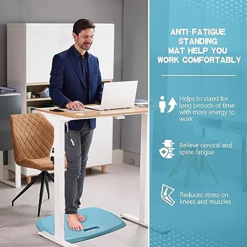 ergohead 3/4 inch Thick Office Standing Desk Mat | Anti-Fatigue Cushioned Floor Pad with Massage Points (Teal, 17" x 22") thumbnail 2