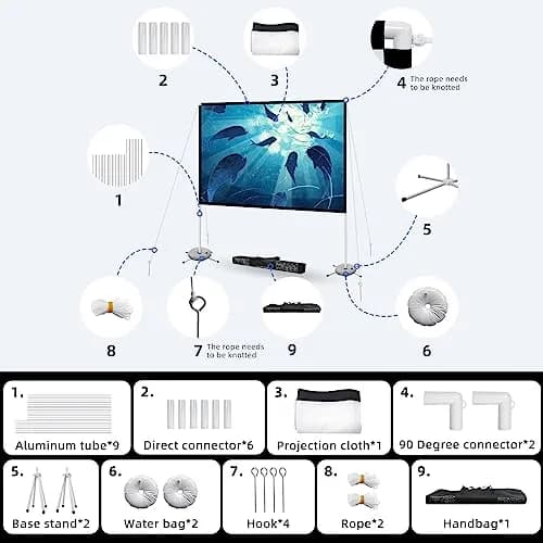 AODIOU 120 Inch Portable Projector Screen with Stand & Carry Bag | Wrinkle-Free HD 4K Outdoor Movie Screen thumbnail 7