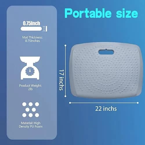 ergohead 3/4 inch anti fatigue standing desk mat, portable small standing pad with handle, waterproof kitchen floor mat with massage points, denim, 17" x 22" | Comfort & Support thumbnail 4