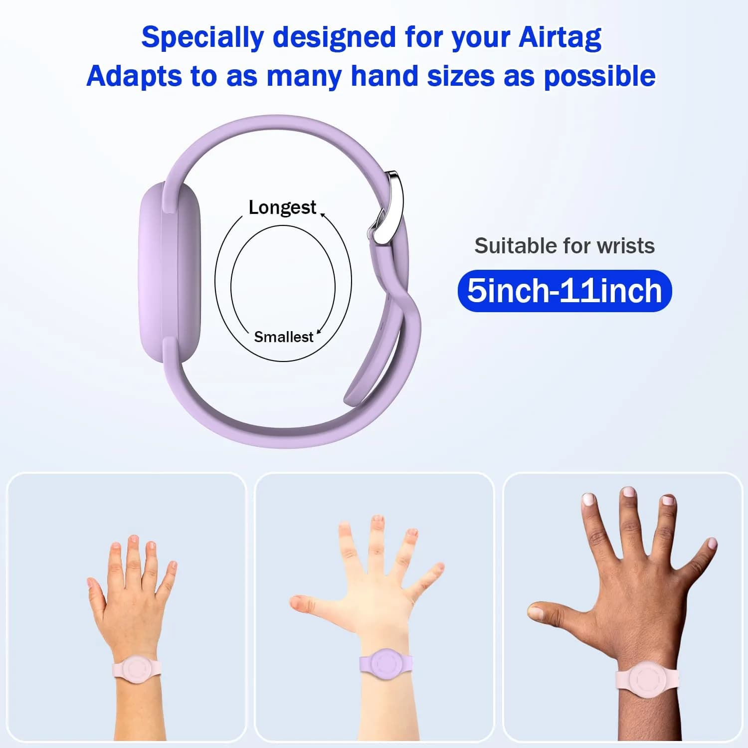 R-fun Waterproof Air Tag Bracelet [2 Pack] Pink/Light Purple | Soft Silicone Anti-Lost GPS Tracker Case - view 5